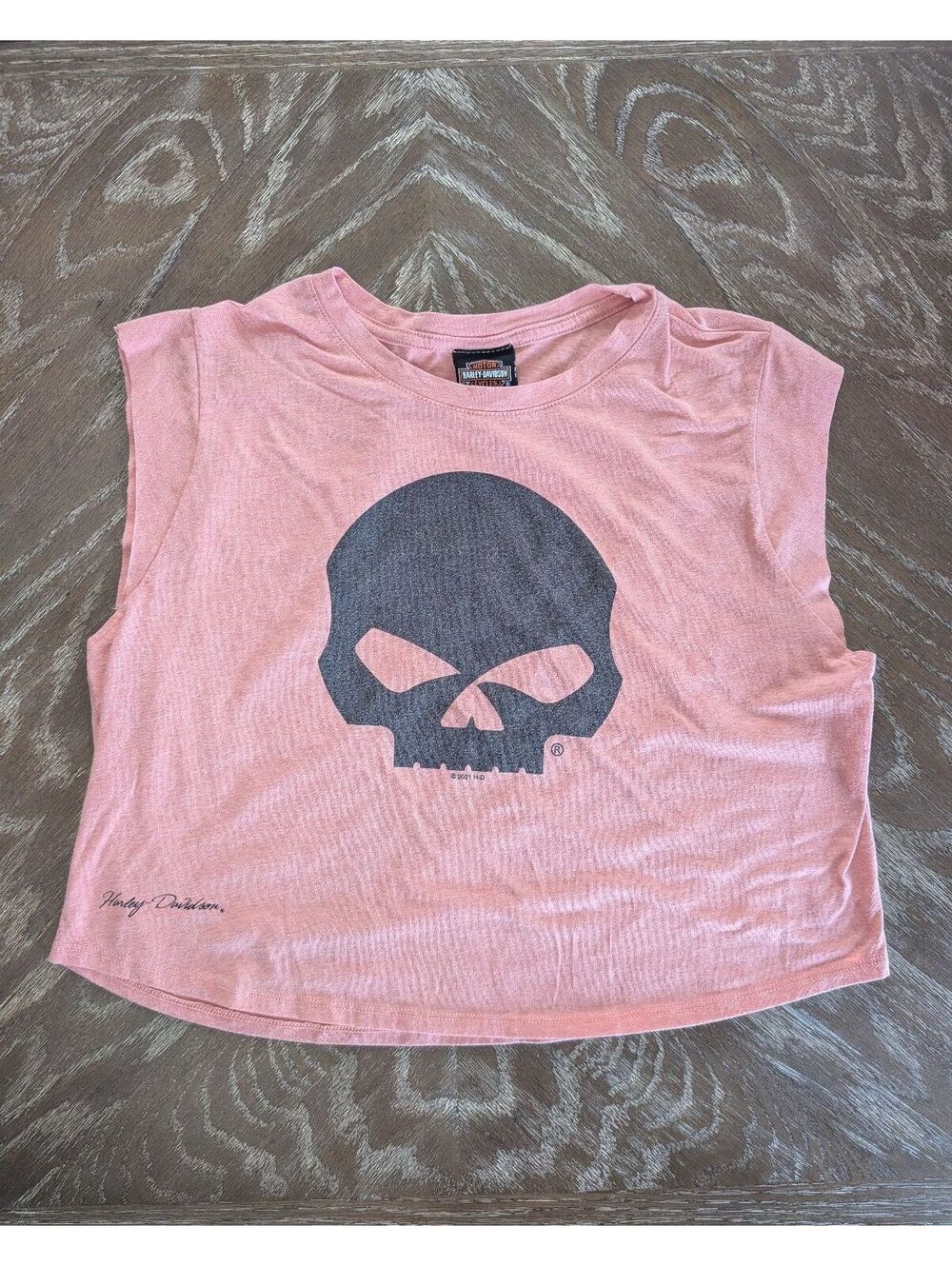Pink Harley Davidson Willie G Skull Crop Top Tank Size Large